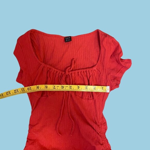 🔥 SHEIN Red Ruched Puff Sleeve Mini Dress XS | Flirty Date Night Look - Picture 6 of 8